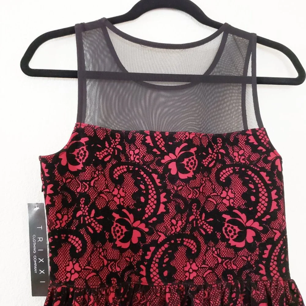 Trixxi Mesh Flocked Skater Dress Size L - Picture 5 of 8